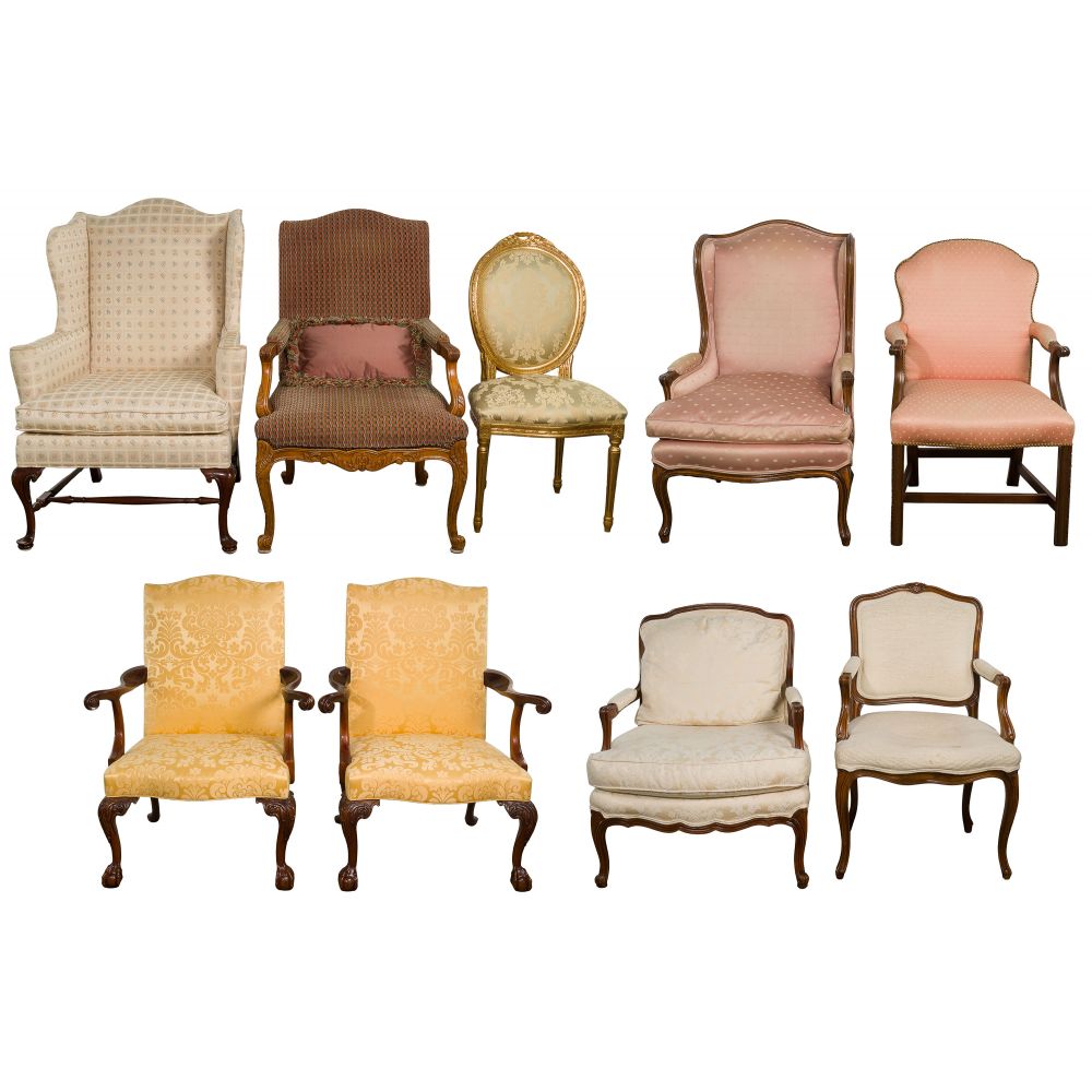 Appraisal: UPHOLSTERED CHAIR ASSORTMENT accent chairs of different form fabric and