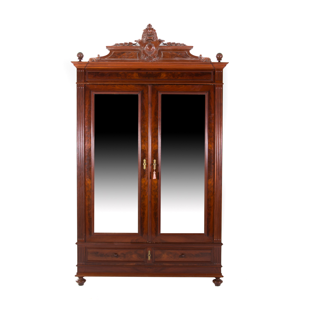 Appraisal: French Louis XVI style mahogany armoire th century laurel carved