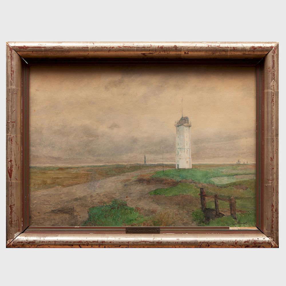 Appraisal: Hugo Charlemont - Lighthouse Watercolor on card signed 'Hugo Charlemont'