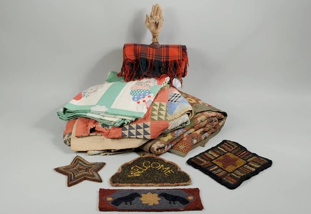 Appraisal: American Country Textiles American country textiles comprising four vintage quilts