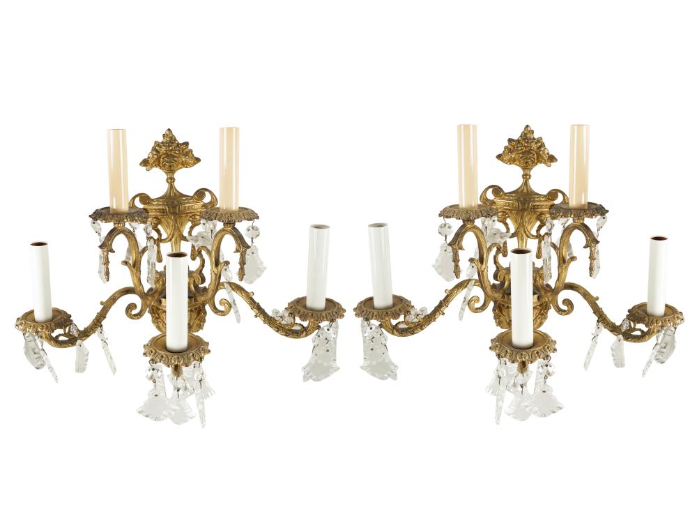 Appraisal: PAIR OF NEOCLASSIC-STYLE GILT METAL SCONCESeach with five candle arms