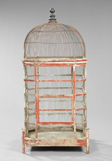 Appraisal: Indian Polychromed and Wire Birdcage late th century of square