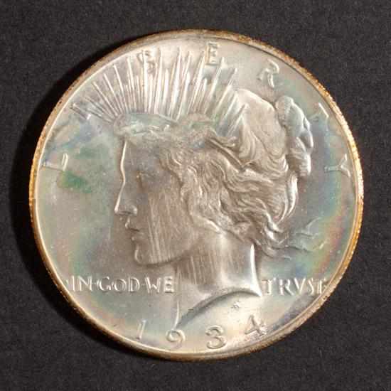 Appraisal: United States Peace type silver dollar -S MS- with fully-iridescent