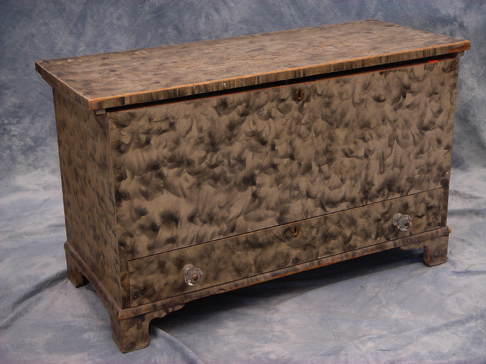 Appraisal: Smoke decorated pine blanket chest with drawer bracket base till