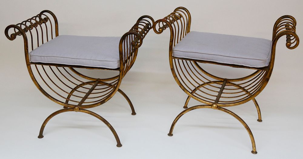 Appraisal: Pair of Italian Gilt Metal Benches Pair of Italian Gilt