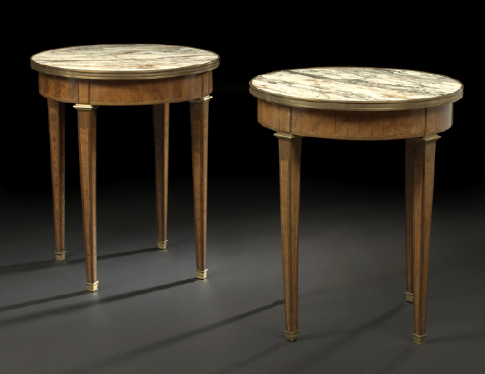 Appraisal: Pair of Louis XVI-Style Kingwood and Marble-Top Occasional Tables ca