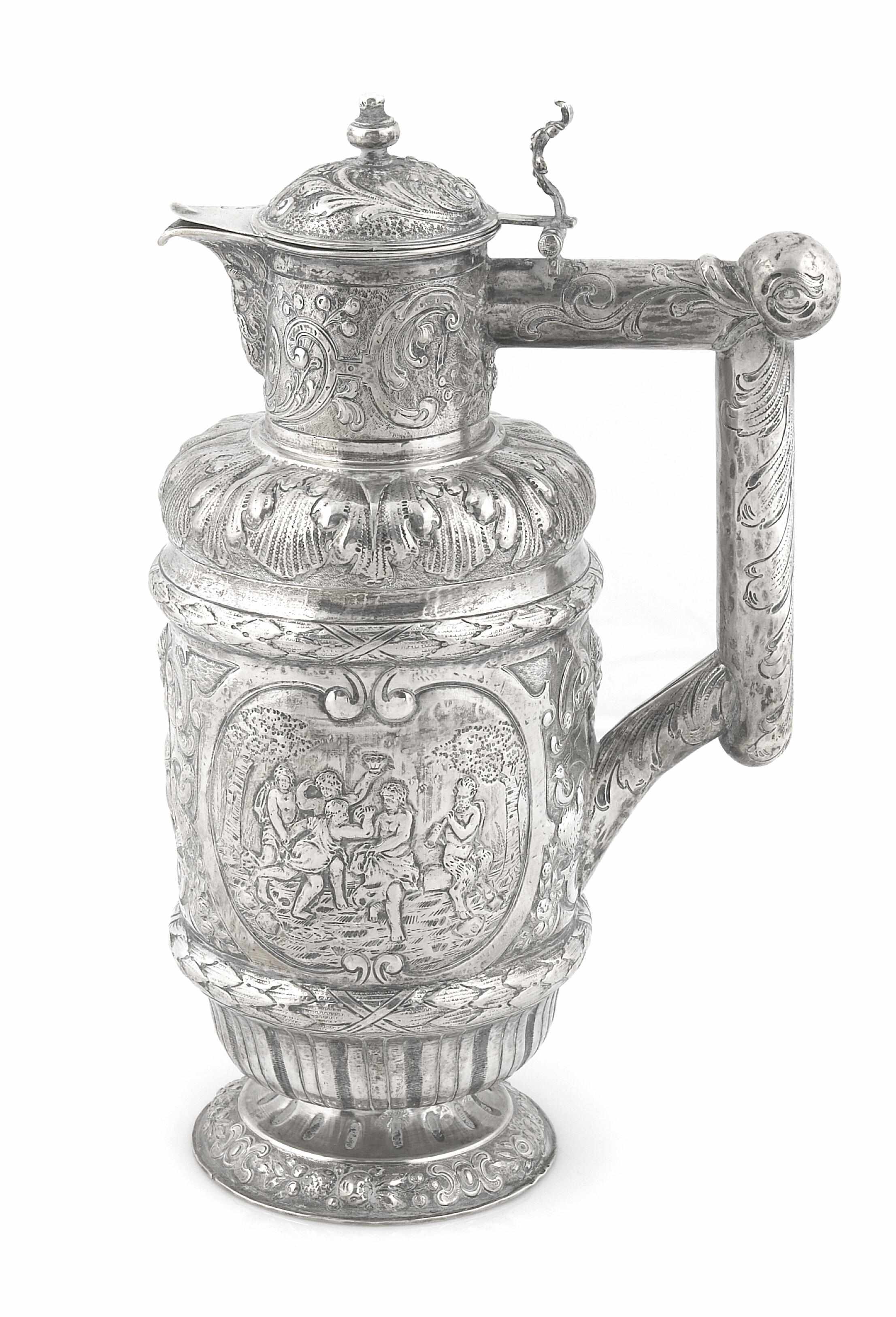 Appraisal: A German standard silver wine pitcher Probably Hanau late th