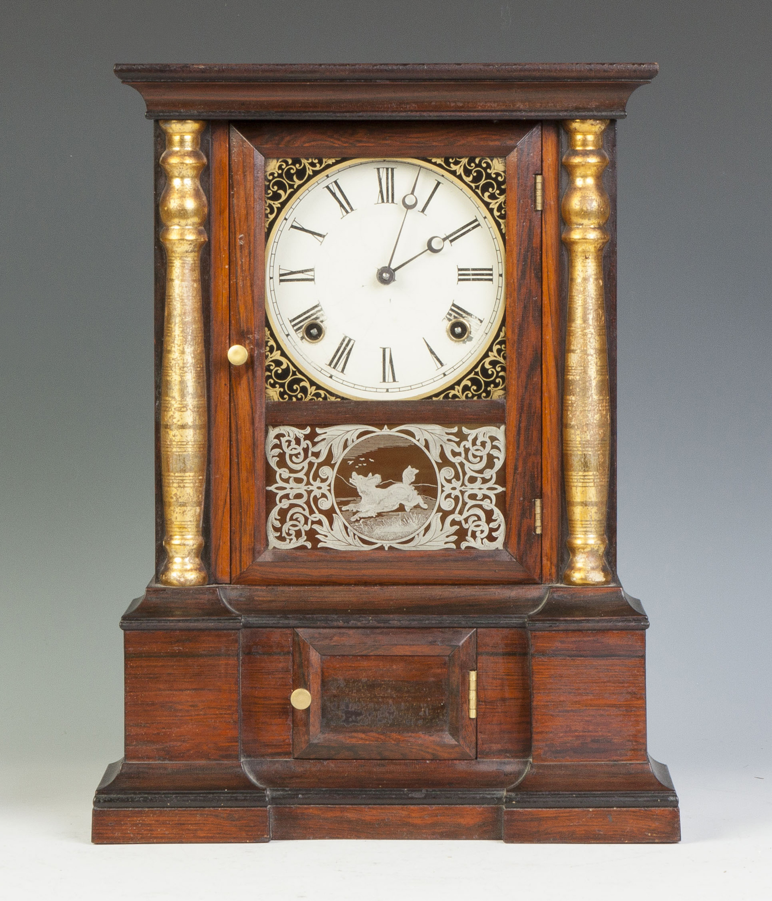 Appraisal: Atkins Clock Co Shelf Clock Rosewood case original finish Gilded