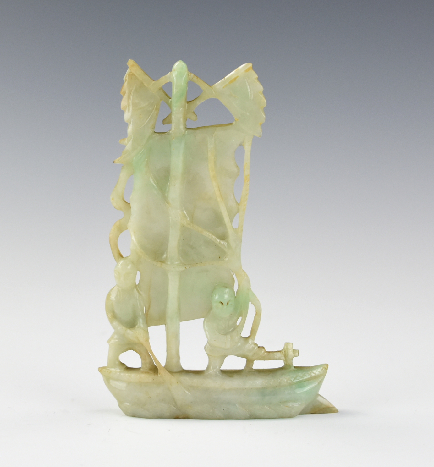 Appraisal: CHINESE JADEITE CARVING OF SAILBOAT a jadeite ornament of a