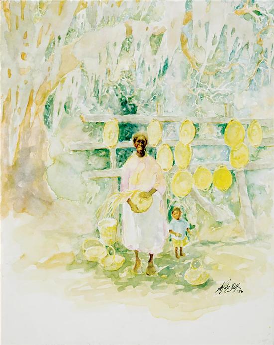 Appraisal: Alice Scott South Carolina - BASKET WEAVERS watercolor on board