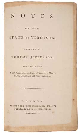 Appraisal: FIRST PUBLISHED ENGLISH EDITION COMPLETE WITH MAP JEFFERSON THOMAS Notes