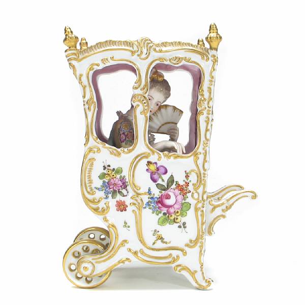 Appraisal: A Meissen style porcelain sedan chair restorations height in width