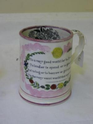 Appraisal: A SUNDERLAND PINK LUSTRE POTTERY FROG MUG printed with two