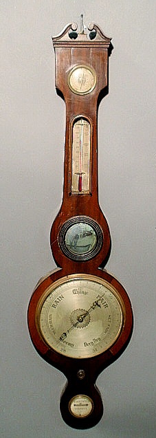 Appraisal: Mahogany banjo barometer with bull s-eye mirror h