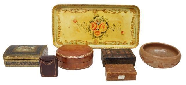 Appraisal: lot of Decorative table items comprising Japanese papier-mache service tray