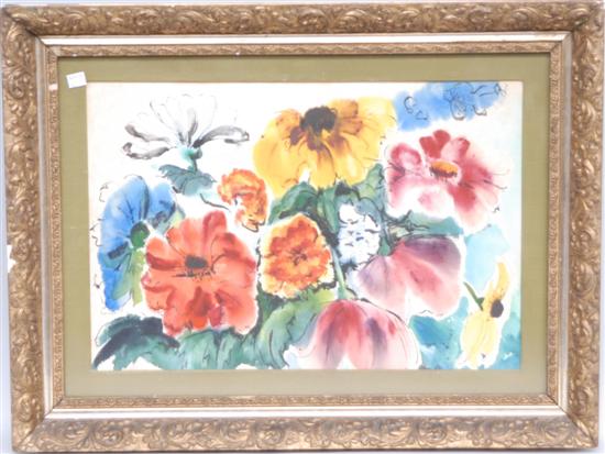 Appraisal: FLORAL WATERCOLOR ON PAPER Signed uner mat X