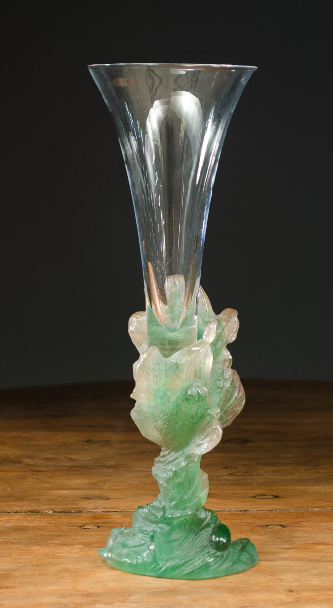 Appraisal: DAUM FRANCE PATE DE VERRE ART GLASS VASE with green