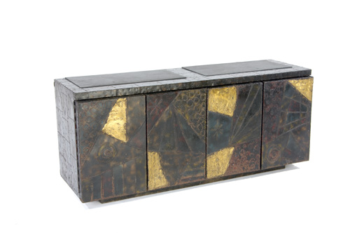 Appraisal: PAUL EVANS Four-door painted patchwork steel credenza with two-piece slate