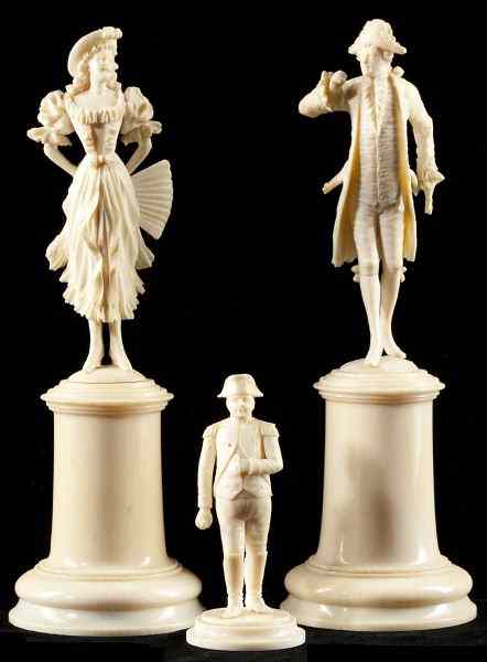 Appraisal: Three Carved Ivory Figurescirca including small Napoleon in tight hairlines