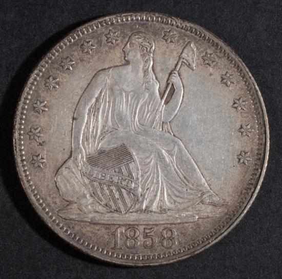 Appraisal: Two United States seated Liberty type silver half dollars AU-