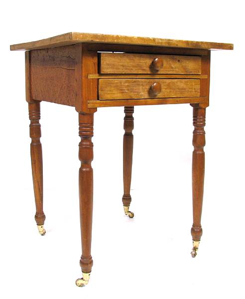 Appraisal: A wooden double drawer table height in width in depth