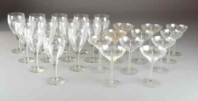 Appraisal: PCS ETCHED GLASSWARE - GRAPES LEAVESIncluding eleven martini glasses chipped