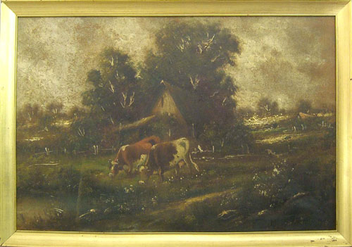 Appraisal: Oil on canvas pastoral landscape ca x