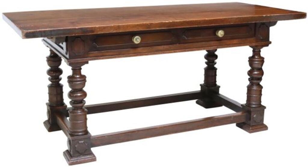 Appraisal: Italian walnut library table writing desk late th c overhanging