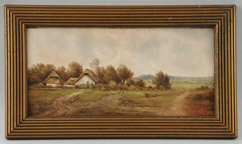 Appraisal: Oil on Board Painting of Cottage Description Signed Lozi Condition