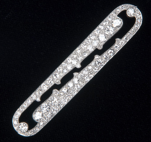 Appraisal: Cartier diamond brooch in pt ca Pave-set eliptical panel the