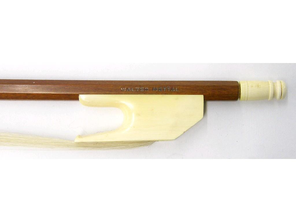 Appraisal: German bass treble viol bow by and stamped Walter Mettel