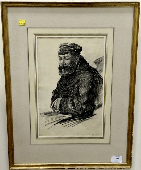 Appraisal: Willem de Zwart - charcoal and ink on paper portrait