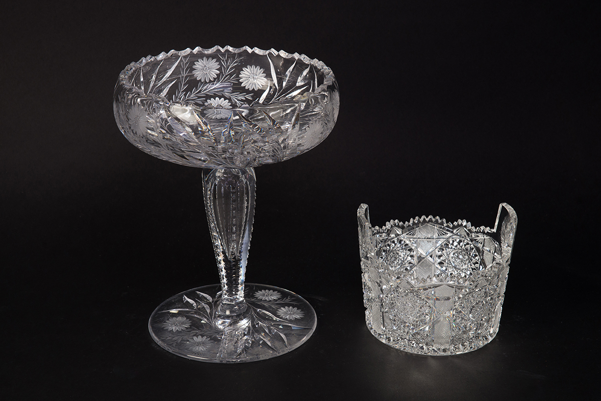 Appraisal: TWO PIECES OF BRILLIANTLY CUT GLASS American st quarter- th