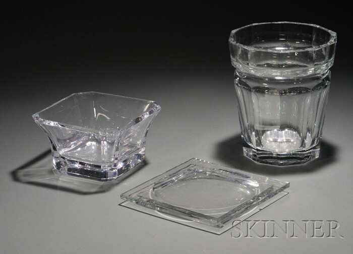 Appraisal: Baccarat Glass Ice Bucket and Ashtray and Orrefors Center Bowl