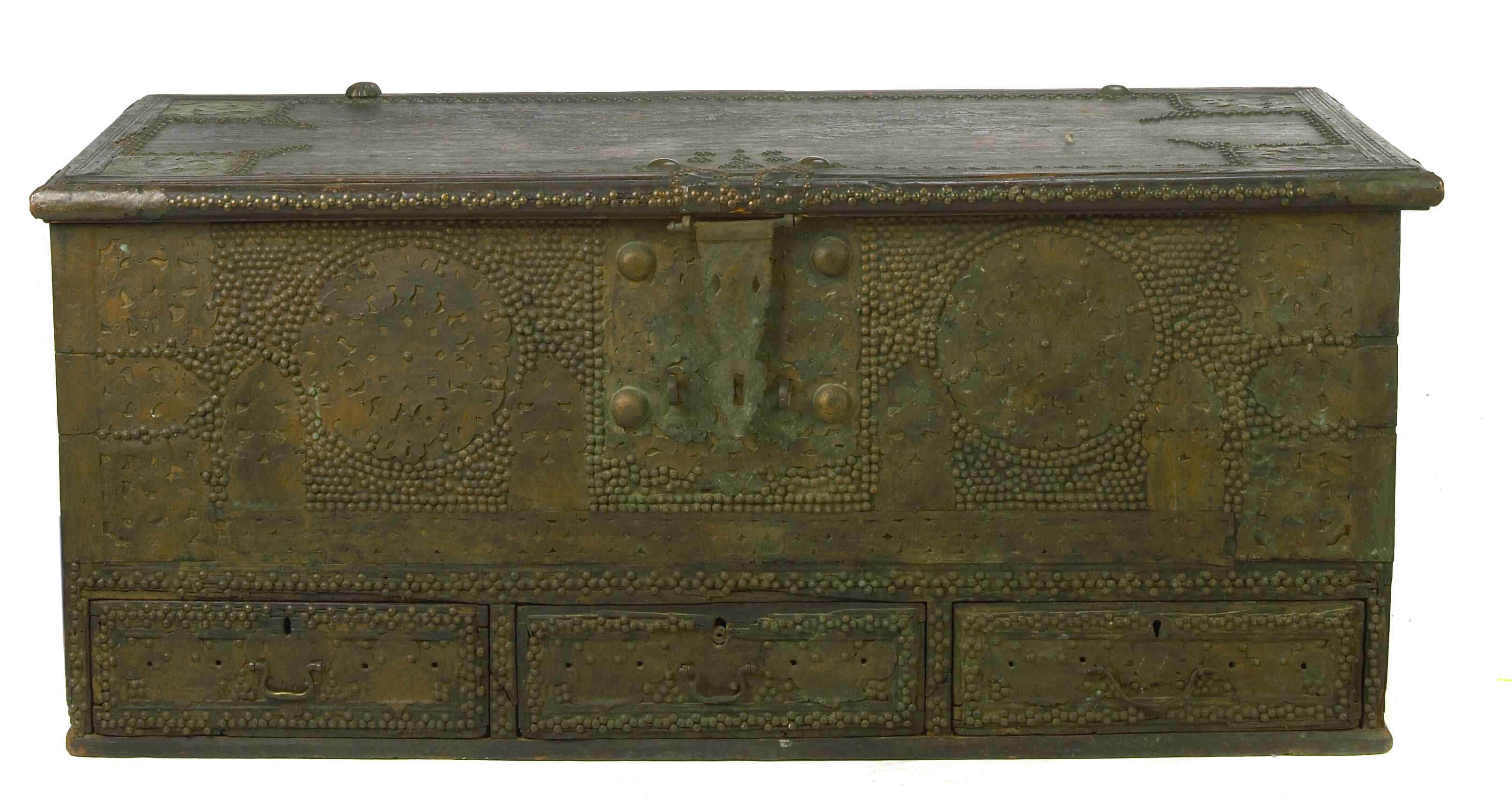 Appraisal: Property of various owners A Continental brass studded walnut trunk