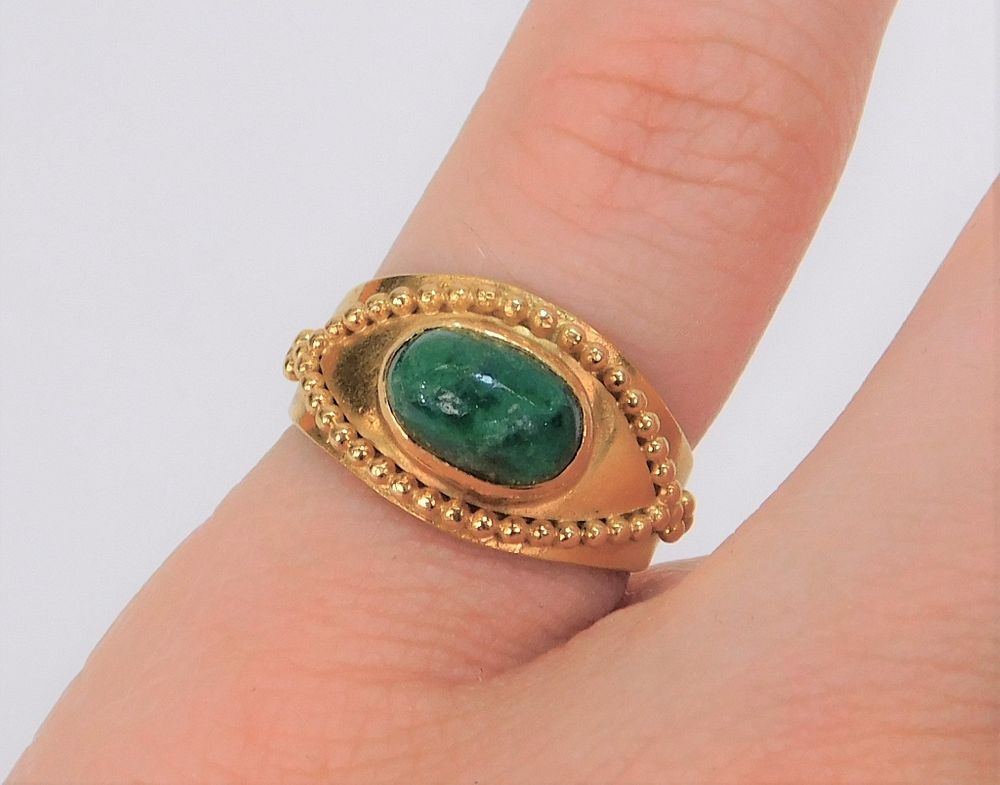 Appraisal: K Gold Indian Mughal Style Malachite Ring India th Century