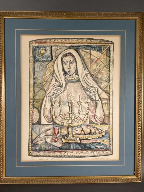 Appraisal: Color lithograph by Irving Amen American - titled sabbath blessing