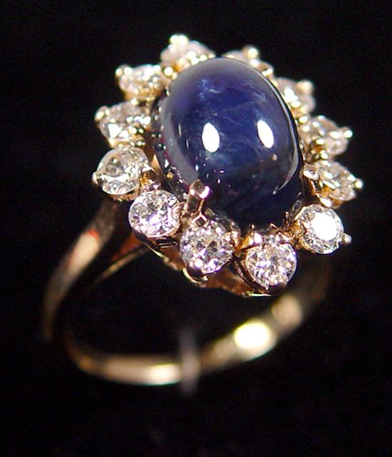 Appraisal: Ladies K Gold European Cut Diamond Sapphire Ring Yellow gold