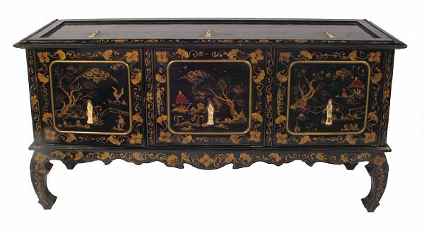 Appraisal: A Chinese lacquer and chinoiserie decorated sideboard height in width