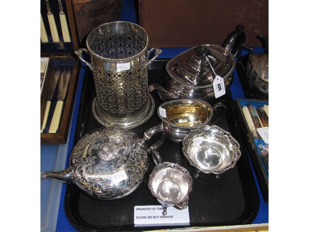 Appraisal: Tray lot of EP - wine cooler part tea service