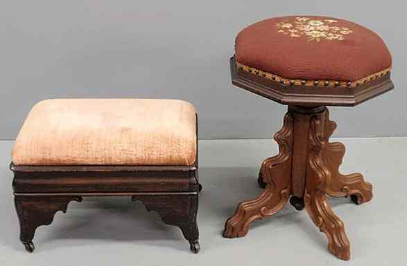 Appraisal: Victorian walnut piano stool with octagonal needlepoint top h top