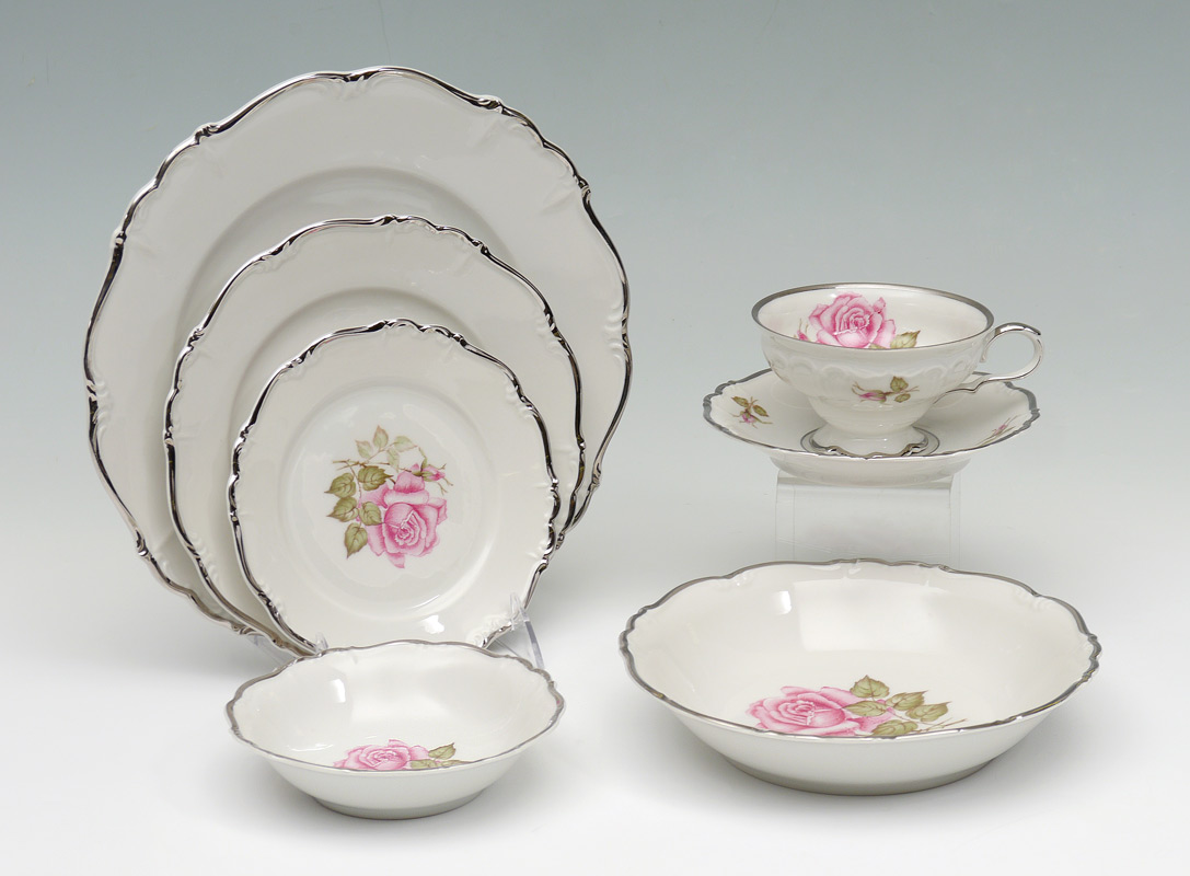 Appraisal: EDELSTEIN ''EMPIRE ROSE'' FINE CHINA Platinum trim with rose center