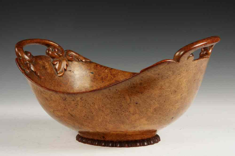 Appraisal: BOWL - Important Burl Maple Double Handle Bowl with leaf