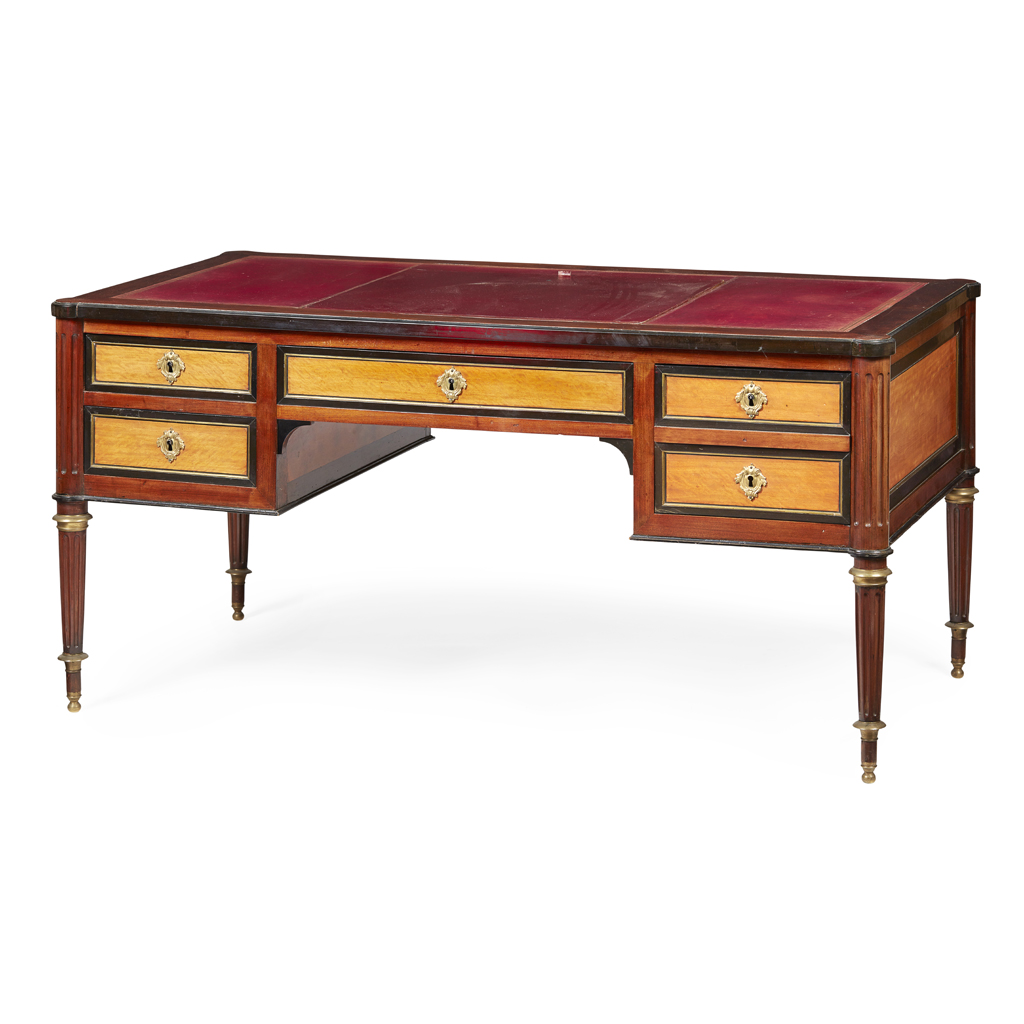 Appraisal: FRENCH EMPIRE STYLE MAHOGANY SATINWOOD EBONISED AND BRASS MOUNTED BUREAU