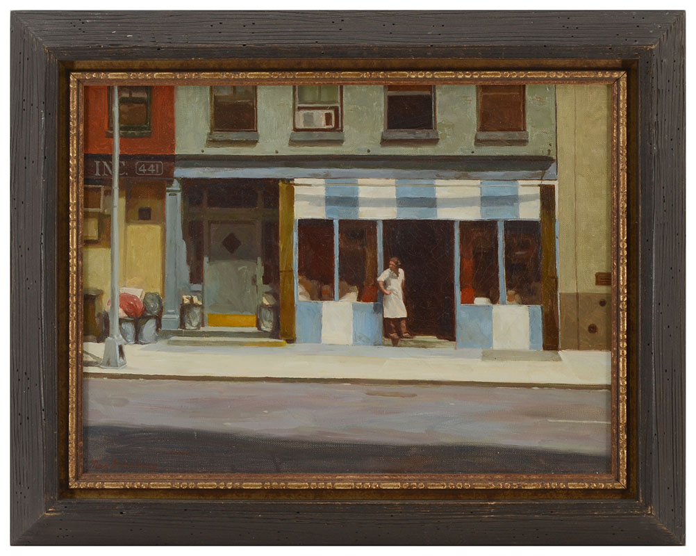 Appraisal: GINSBURG Max American - Street Scene with Shop Owner Peering