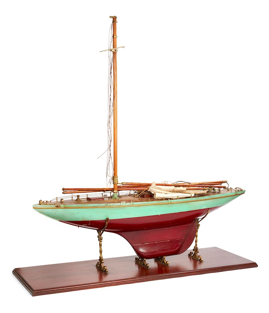 Appraisal: Wooden Ship Model Wooden ship model on wood base with