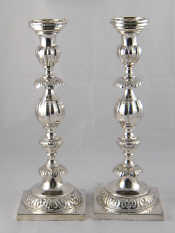 Appraisal: A large pair of plated Shabat candlesticks made circa in