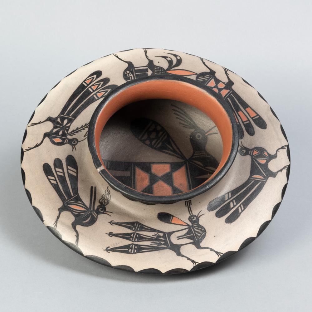 Appraisal: FRANKLIN TENORIO POLYCHROME BOWL WITH BIRDS Franklin Tenorio Kewa Santo