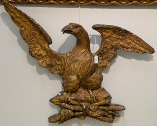 Appraisal: Carved and gilt eagle ht in wd in Carved and