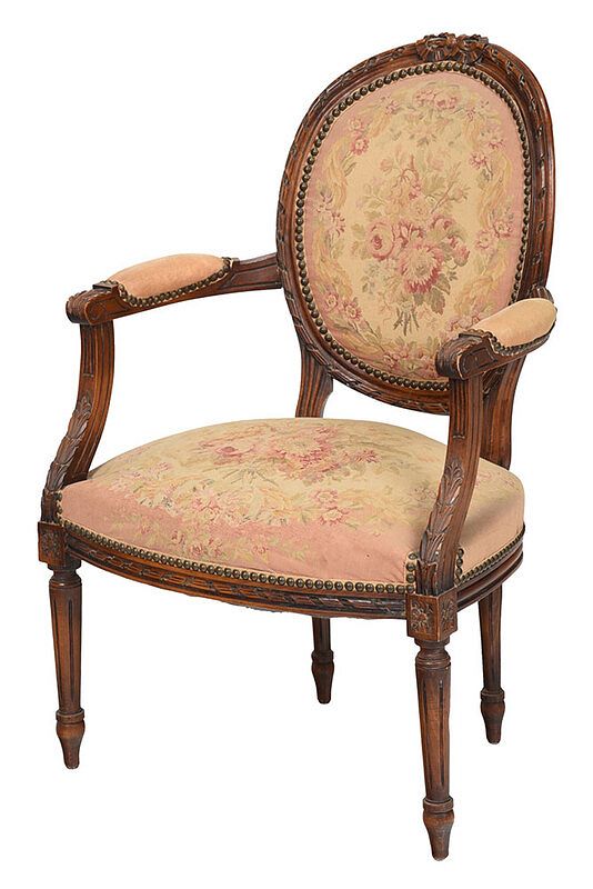 Appraisal: Louis XVI Style Carved Beechwood Open Armchair French th century